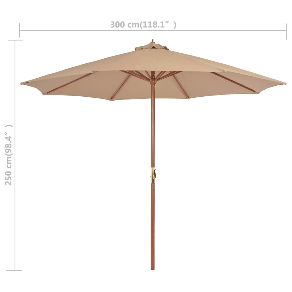 Garden Parasol with Wooden Pole 300 cm Taupe