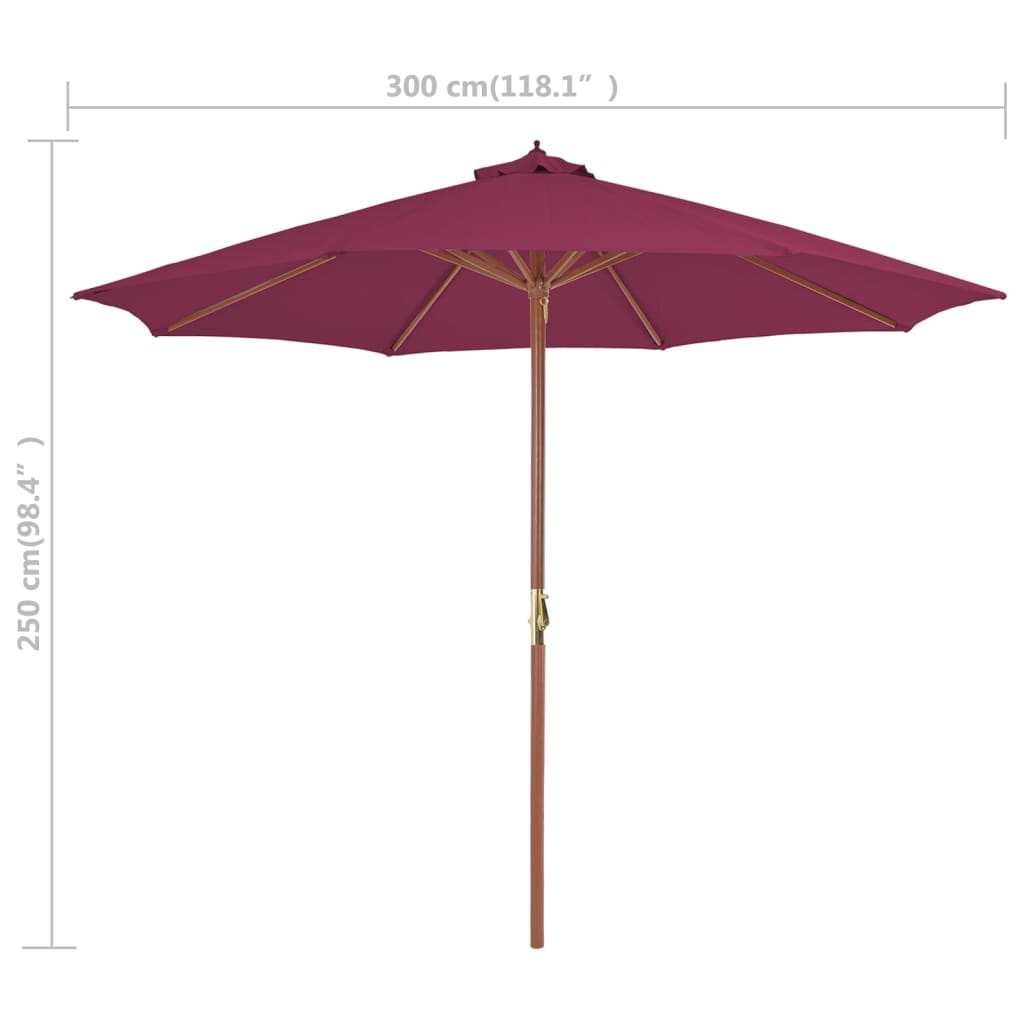 Garden Parasol with Wooden Pole 300 cm Bordeaux Red