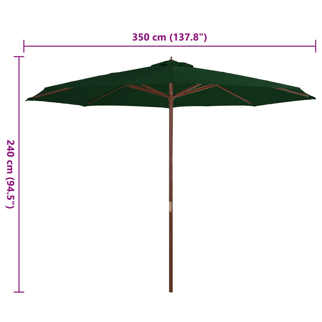 Garden Parasol with Wooden Pole 350 cm Green