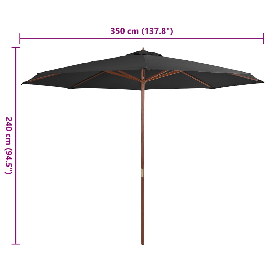 Garden Parasol with Wooden Pole 350 cm Anthracite
