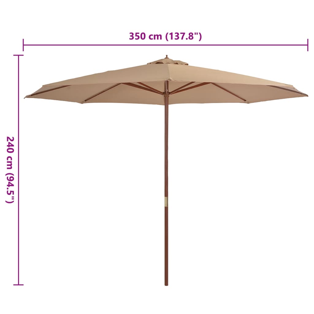Garden Parasol with Wooden Pole 350 cm Taupe
