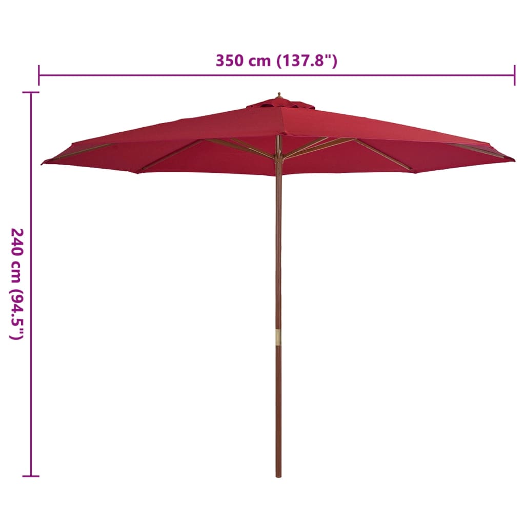 Garden Parasol with Wooden Pole 350 cm Burgundy