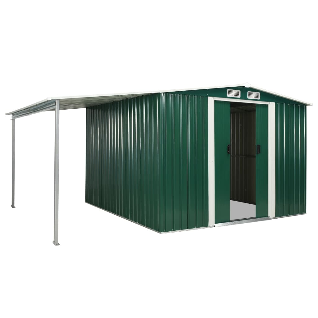 Garden Shed with Sliding Doors Green 386x259x178 cm Steel