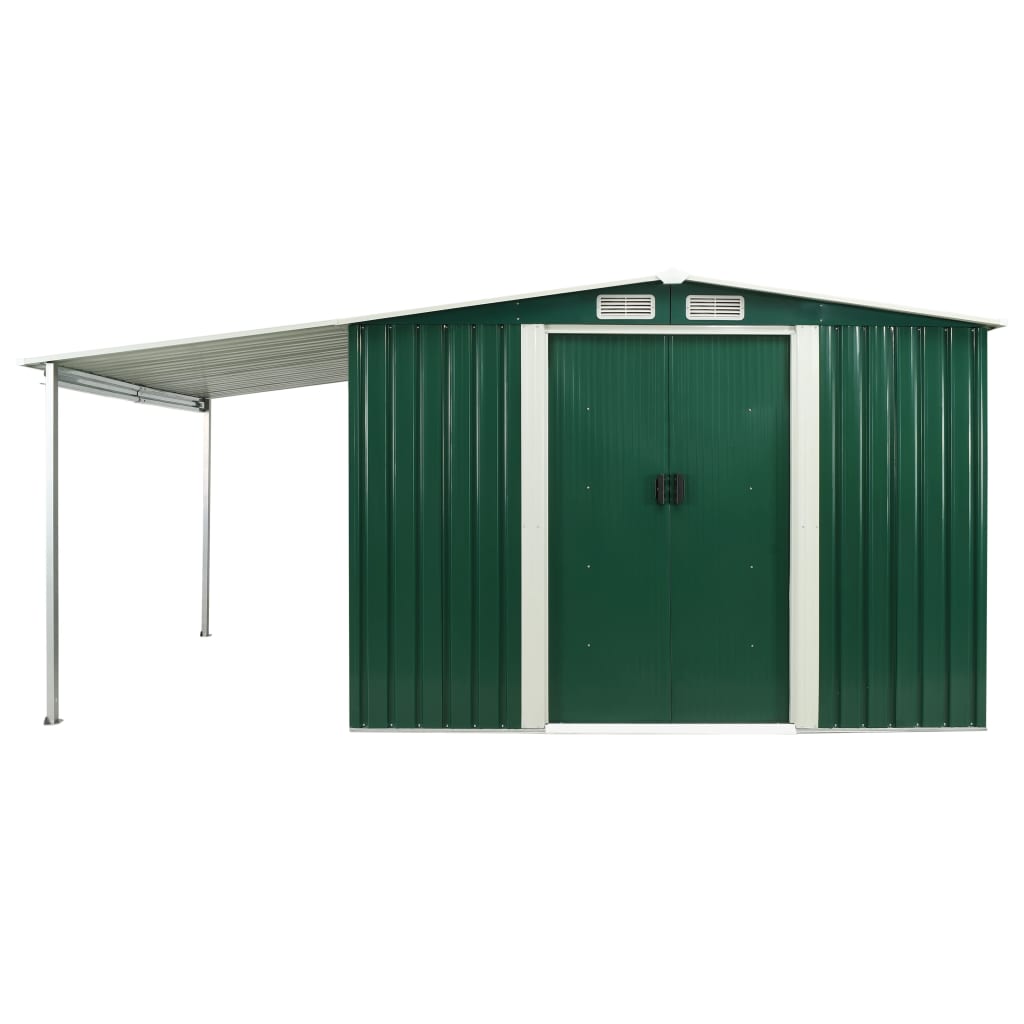 Garden Shed with Sliding Doors Green 386x259x178 cm Steel