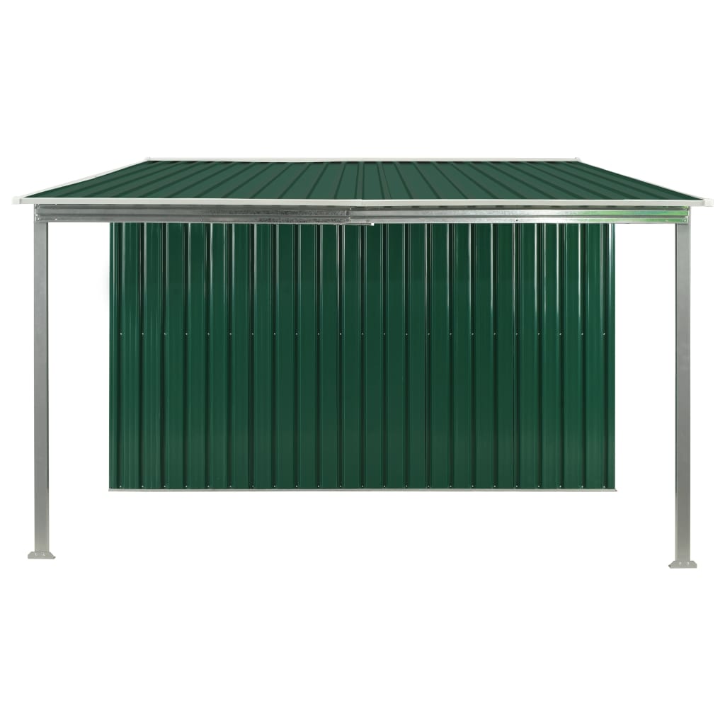 Garden Shed with Sliding Doors Green 386x259x178 cm Steel