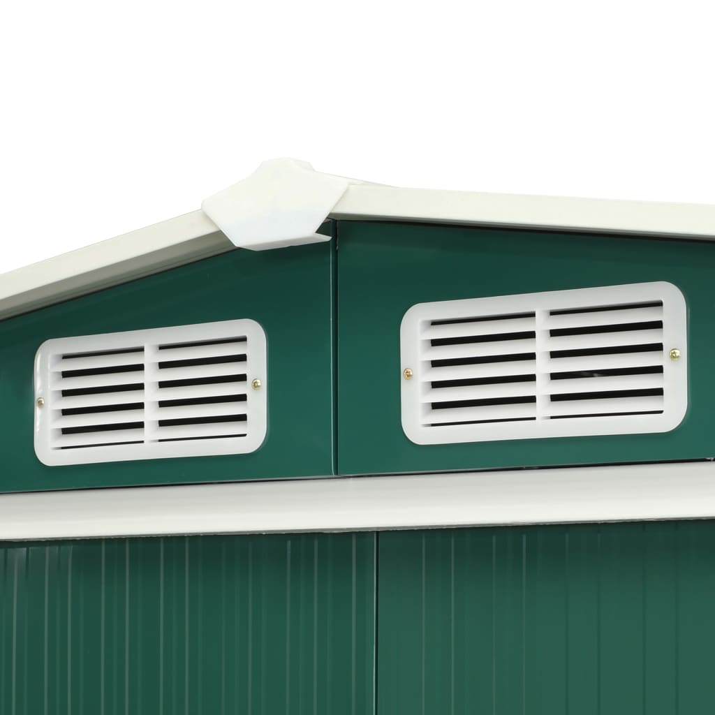 Garden Shed with Sliding Doors Green 386x259x178 cm Steel