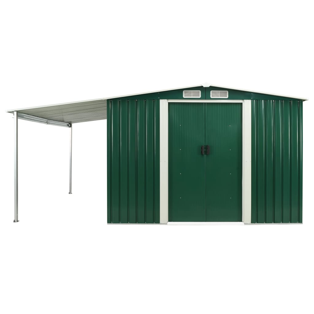 Garden Shed with Sliding Doors Green 386x312x178 cm Steel