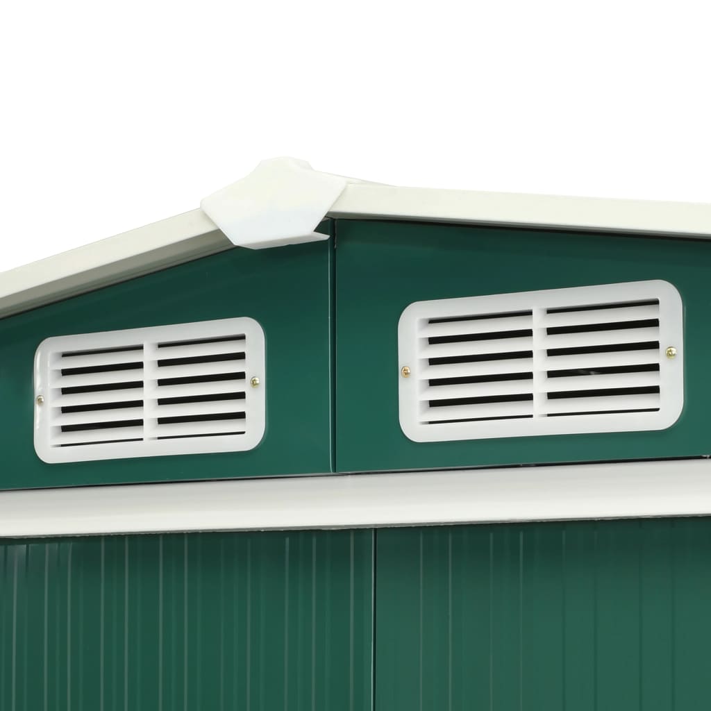 Garden Shed with Sliding Doors Green 386x312x178 cm Steel