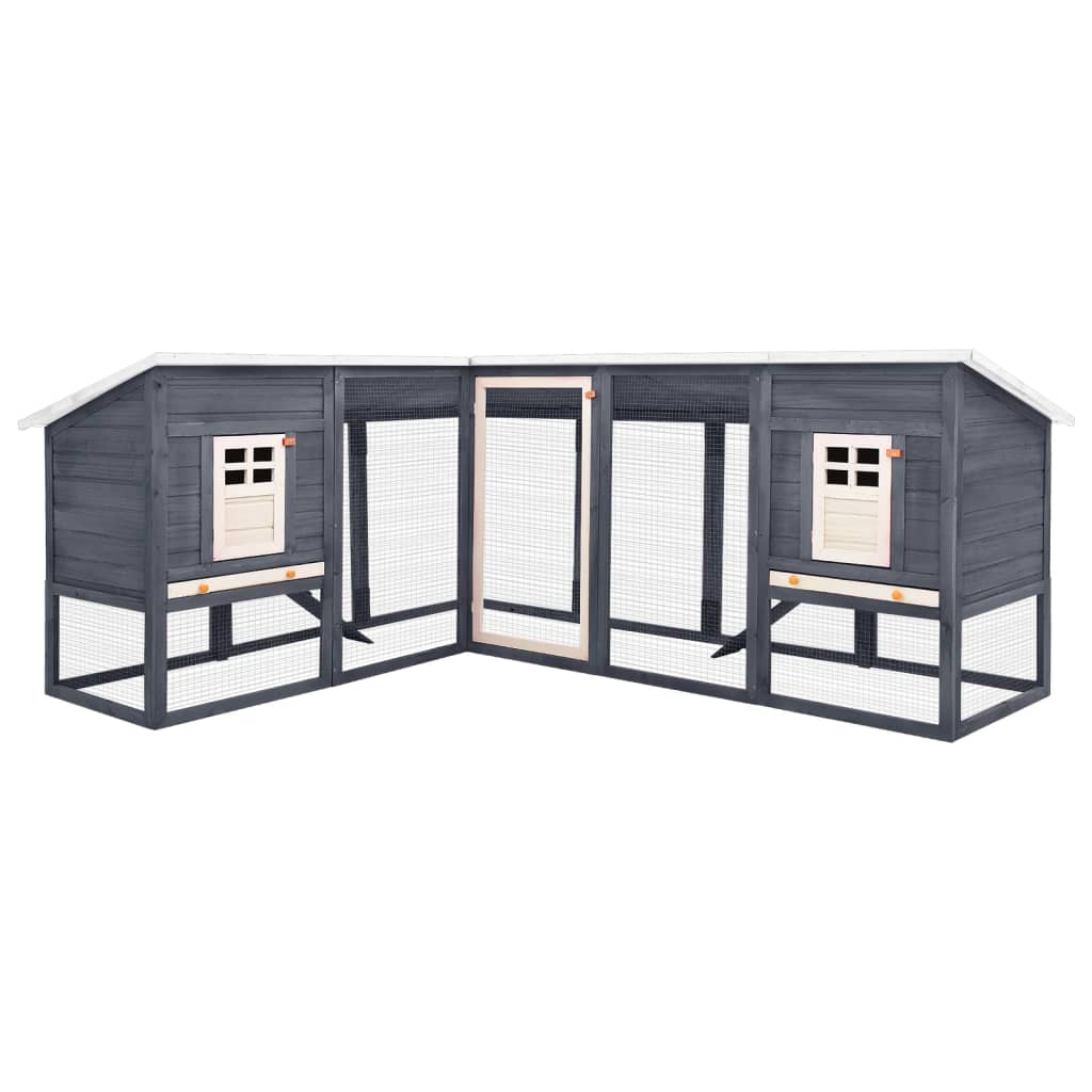 Outdoor Rabbit Hutch with Run Grey and White Solid Fir Wood