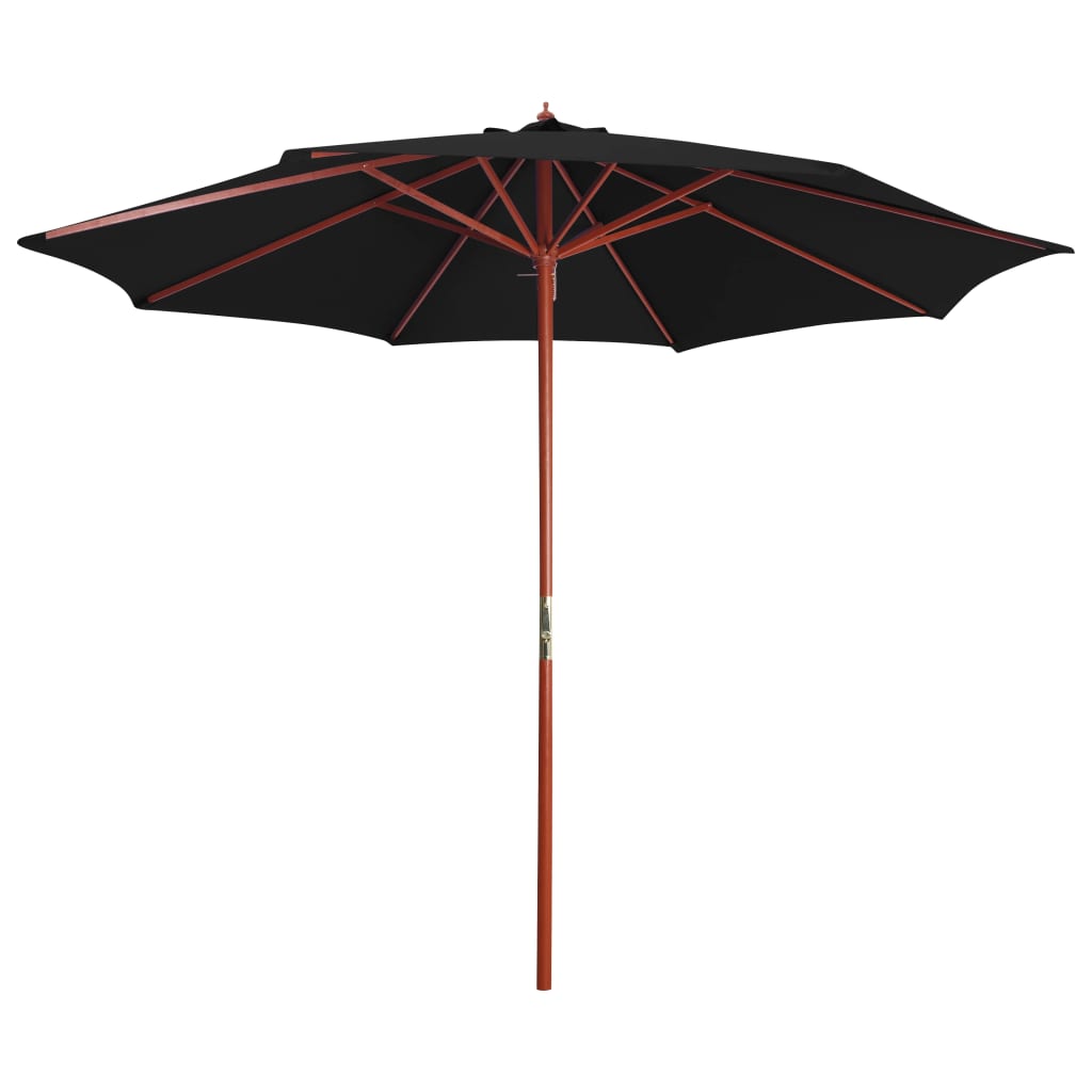 Garden Parasol with Wooden Pole 300x258 cm Black