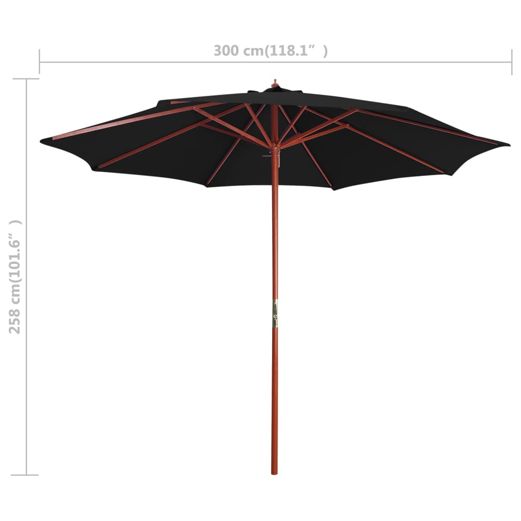 Garden Parasol with Wooden Pole 300x258 cm Black