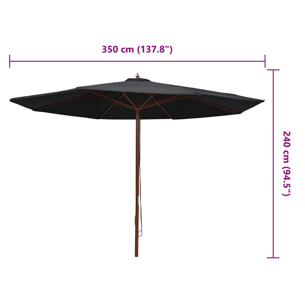 Garden Parasol with Wooden Pole 350 cm Black