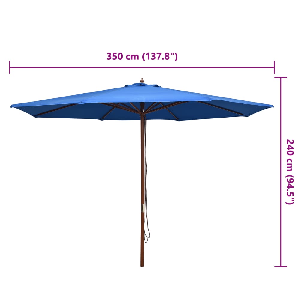 Garden Parasol with Wooden Pole 350 cm Blue