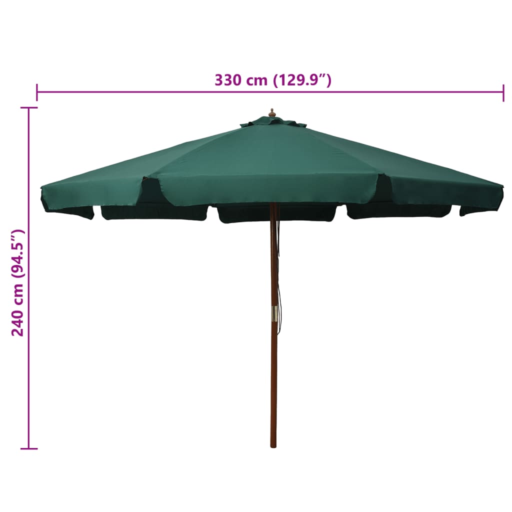 Garden Parasol with Wooden Pole 330 cm Green