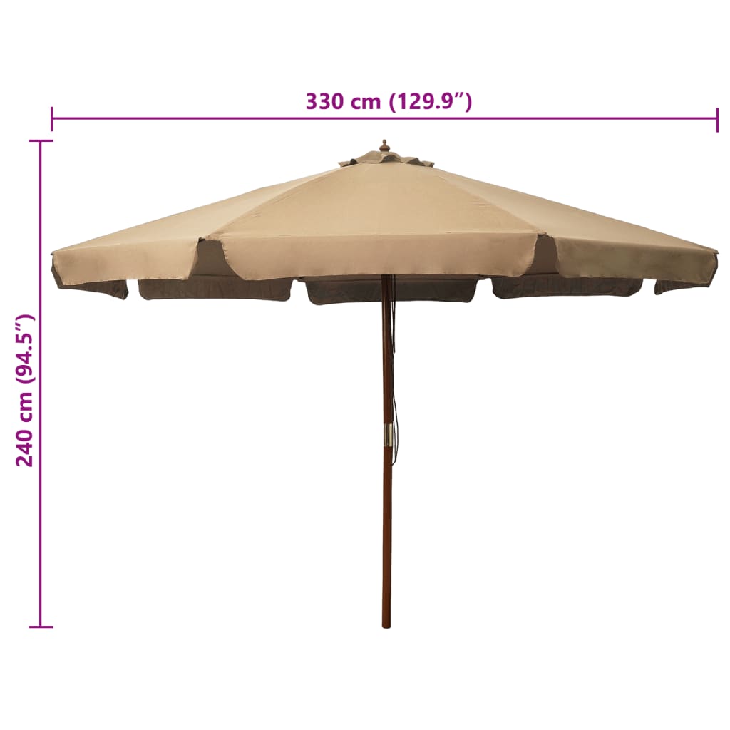 Garden Parasol with Wooden Pole 330 cm Taupe