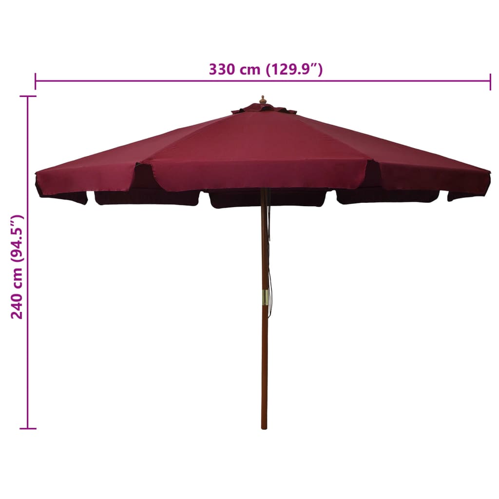 Garden Parasol with Wooden Pole 330 cm Burgundy