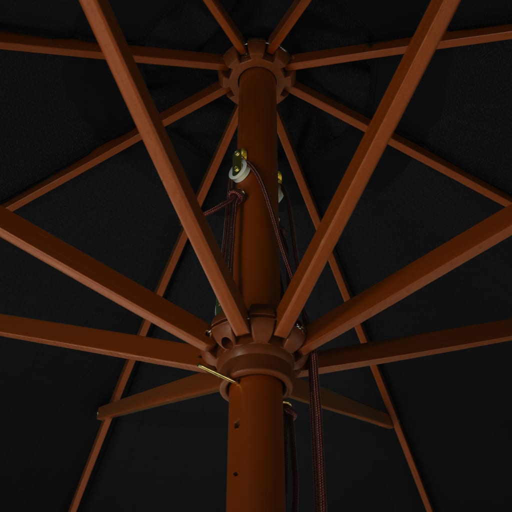 Garden Parasol with Wooden Pole 330 cm Black