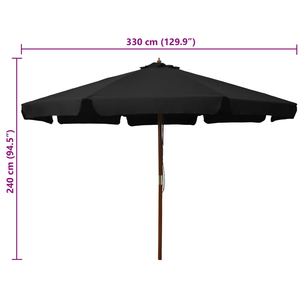 Garden Parasol with Wooden Pole 330 cm Black