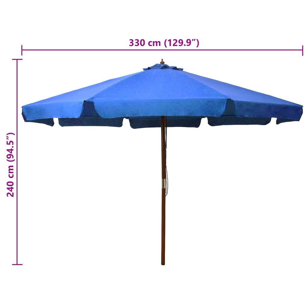 Garden Parasol with Wooden Pole 330 cm Azure