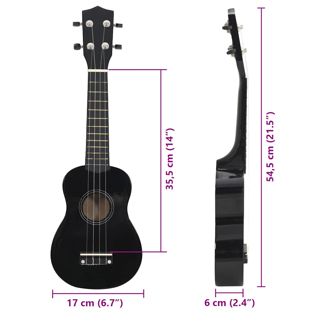 Soprano Ukulele Set with Bag for Kids Black 21"