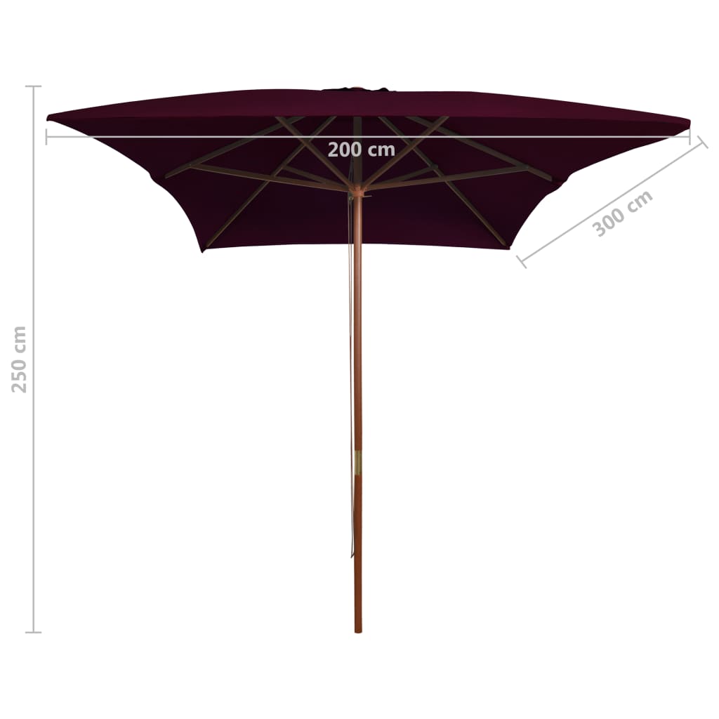 Garden Parasol with Wooden Pole Bordeaux Red 200x300 cm