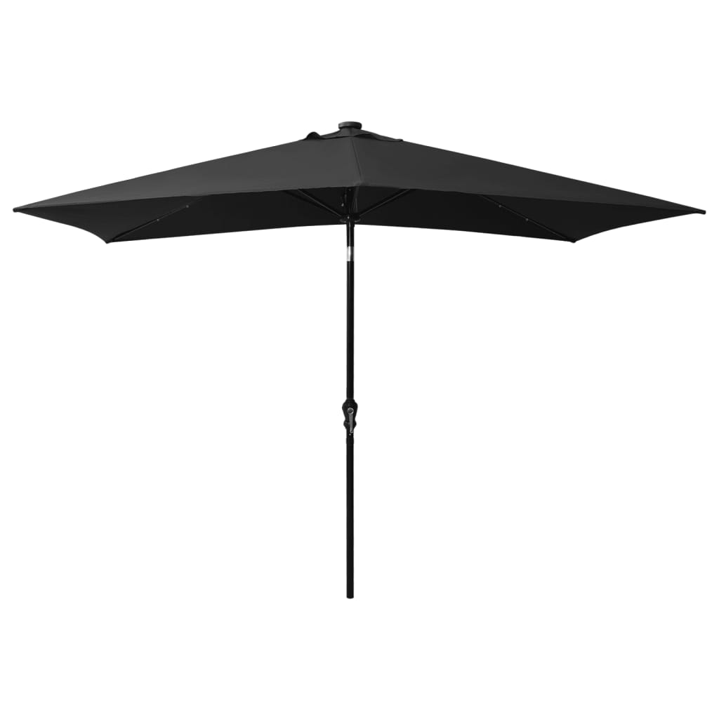 Garden Parasol with LEDs and Steel Pole Black 2x3 m