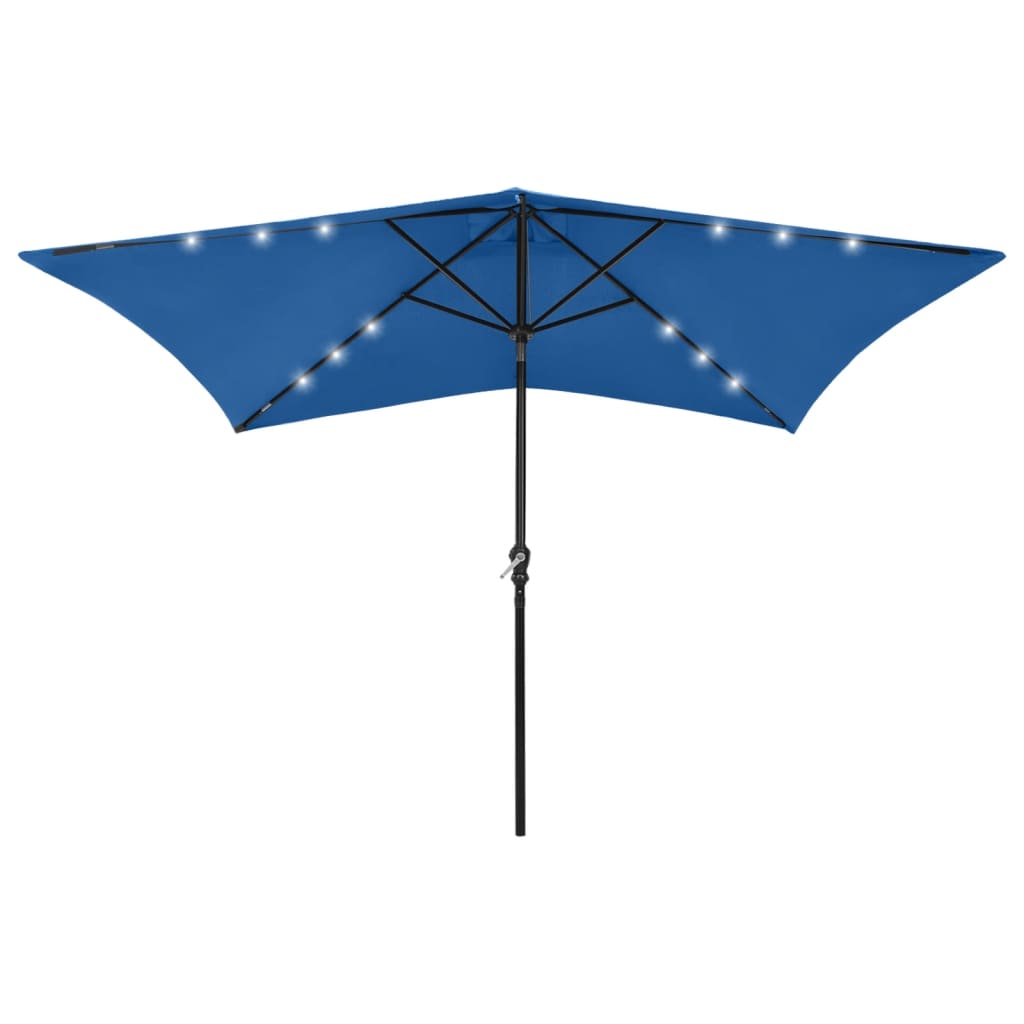 Garden Parasol with LEDs and Steel Pole Azure Blue 2x3 m