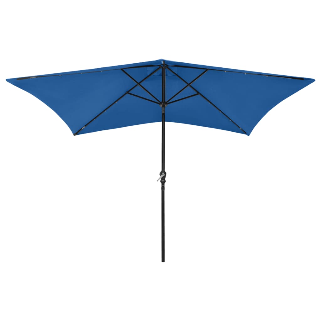 Garden Parasol with LEDs and Steel Pole Azure Blue 2x3 m