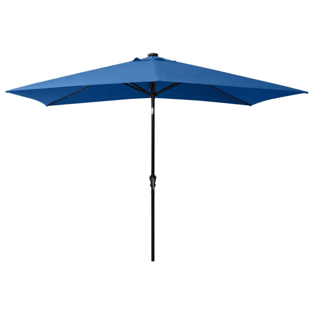 Garden Parasol with LEDs and Steel Pole Azure Blue 2x3 m
