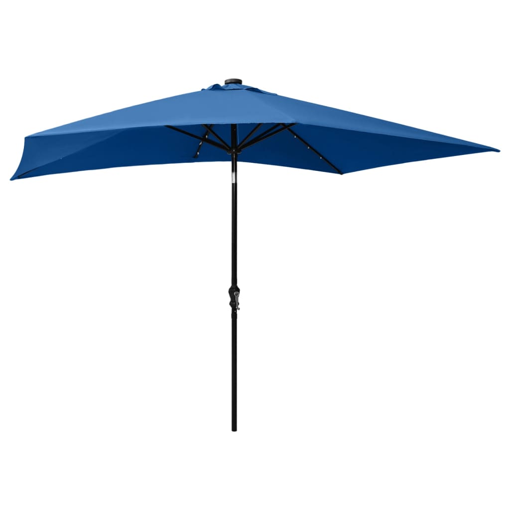 Garden Parasol with LEDs and Steel Pole Azure Blue 2x3 m