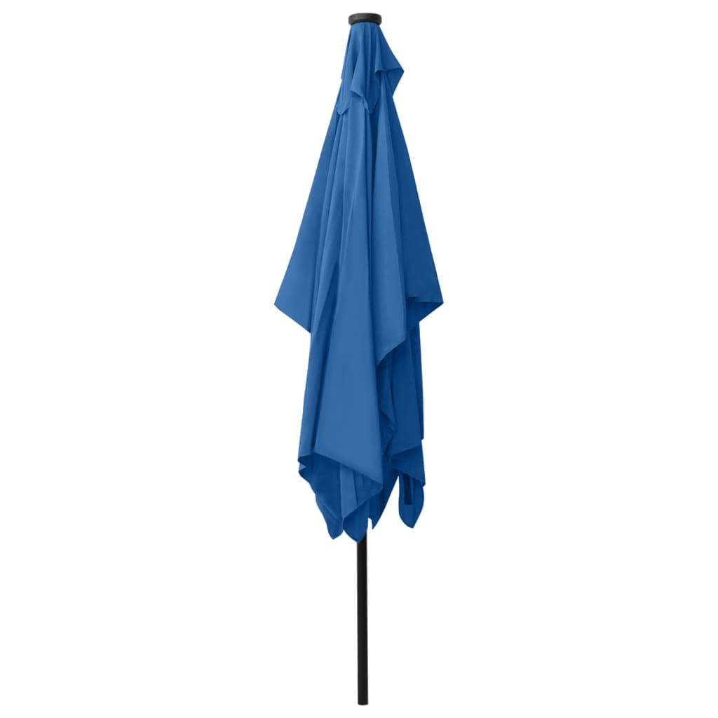 Garden Parasol with LEDs and Steel Pole Azure Blue 2x3 m