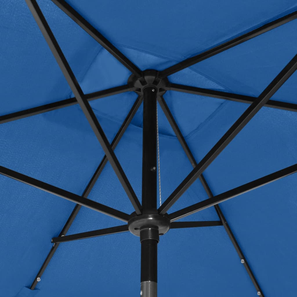Garden Parasol with LEDs and Steel Pole Azure Blue 2x3 m