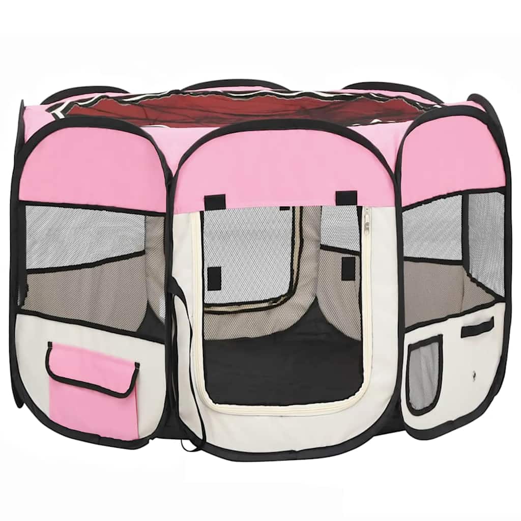 Foldable Dog Playpen with Carrying Bag Pink 90x90x58 cm
