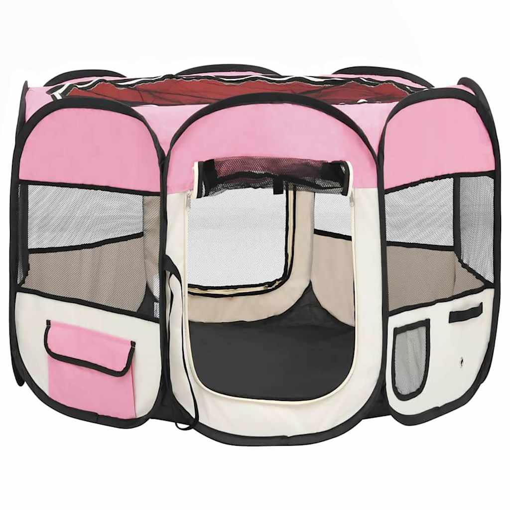 Foldable Dog Playpen with Carrying Bag Pink 90x90x58 cm