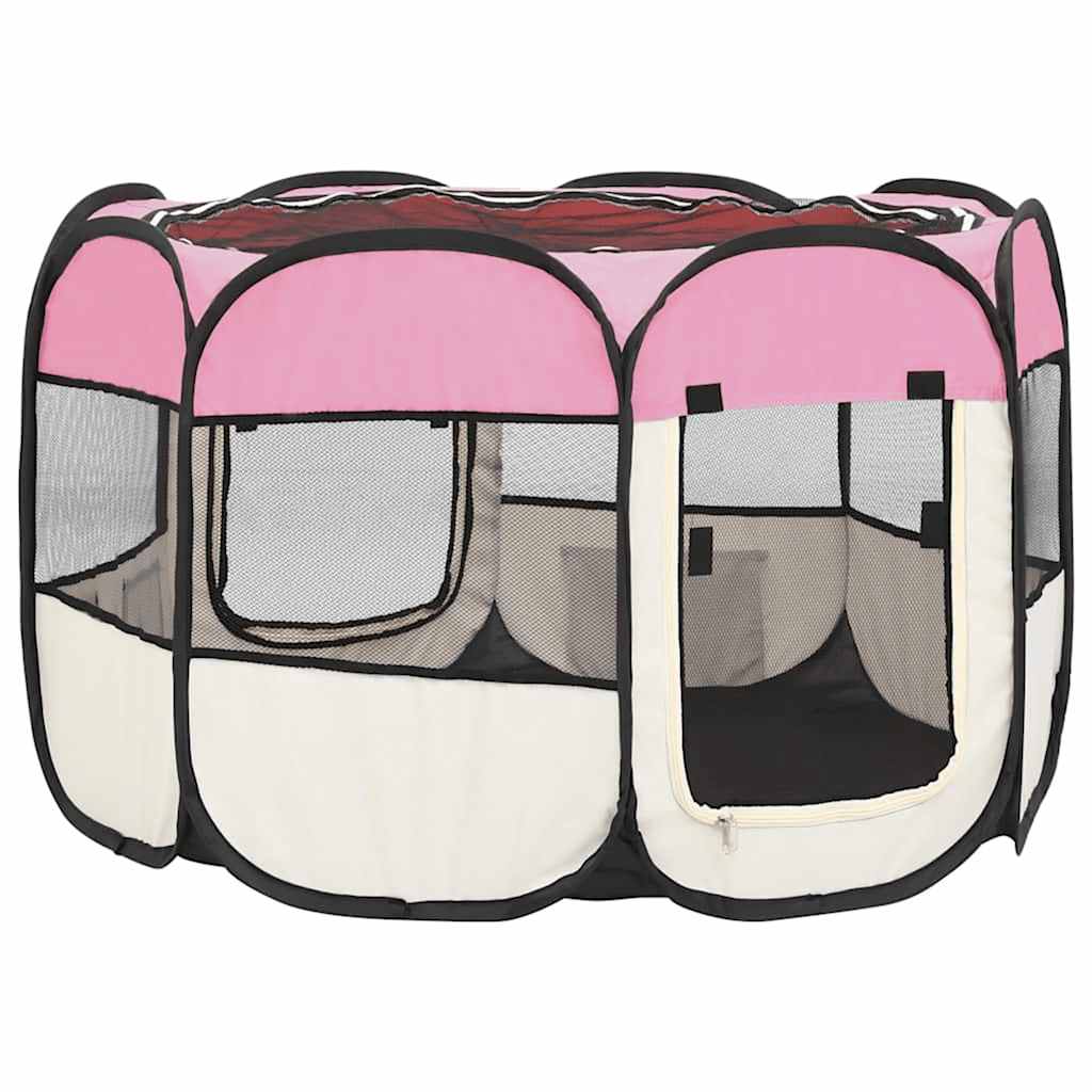 Foldable Dog Playpen with Carrying Bag Pink 90x90x58 cm