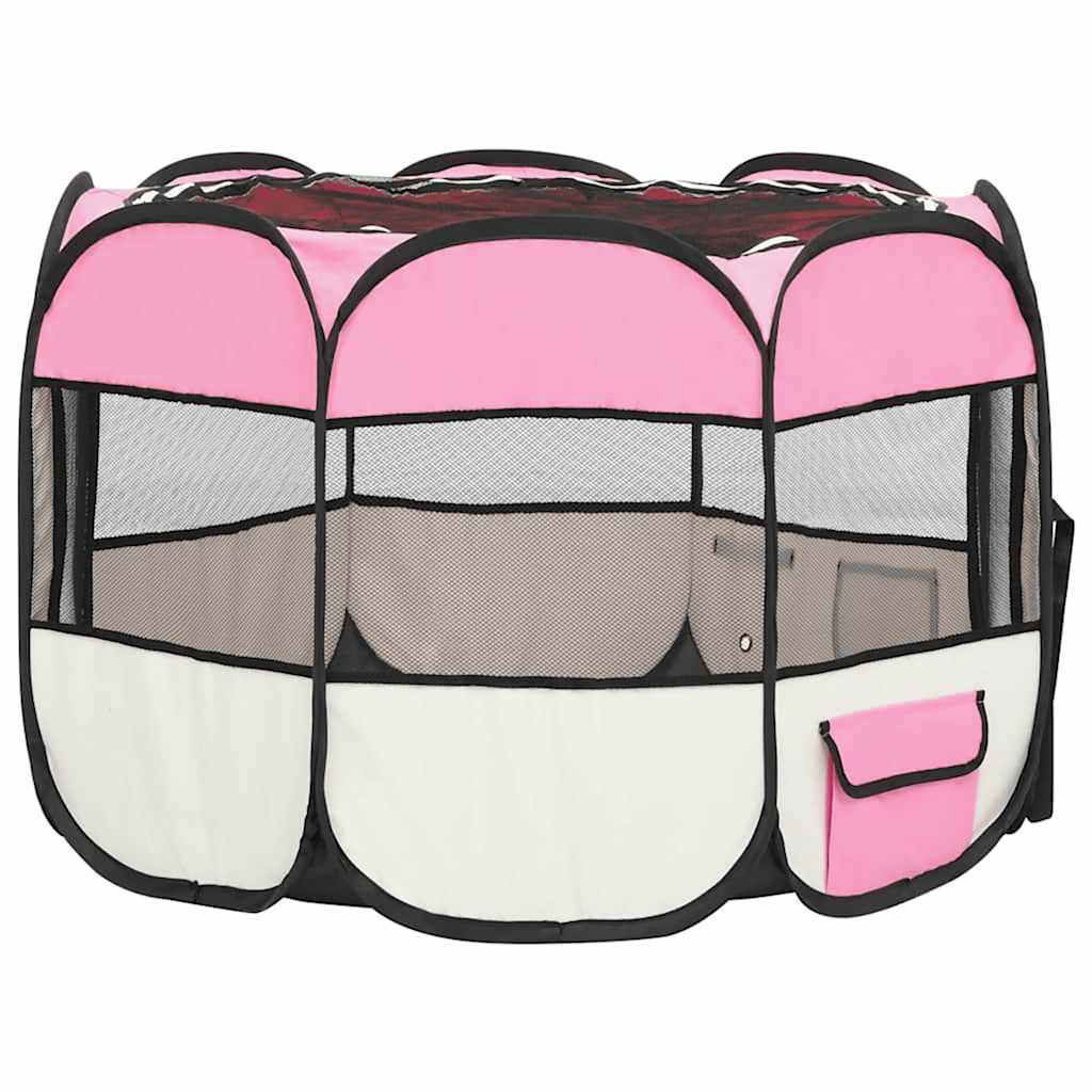 Foldable Dog Playpen with Carrying Bag Pink 90x90x58 cm