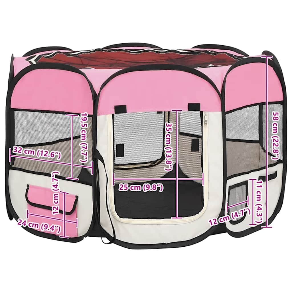 Foldable Dog Playpen with Carrying Bag Pink 90x90x58 cm