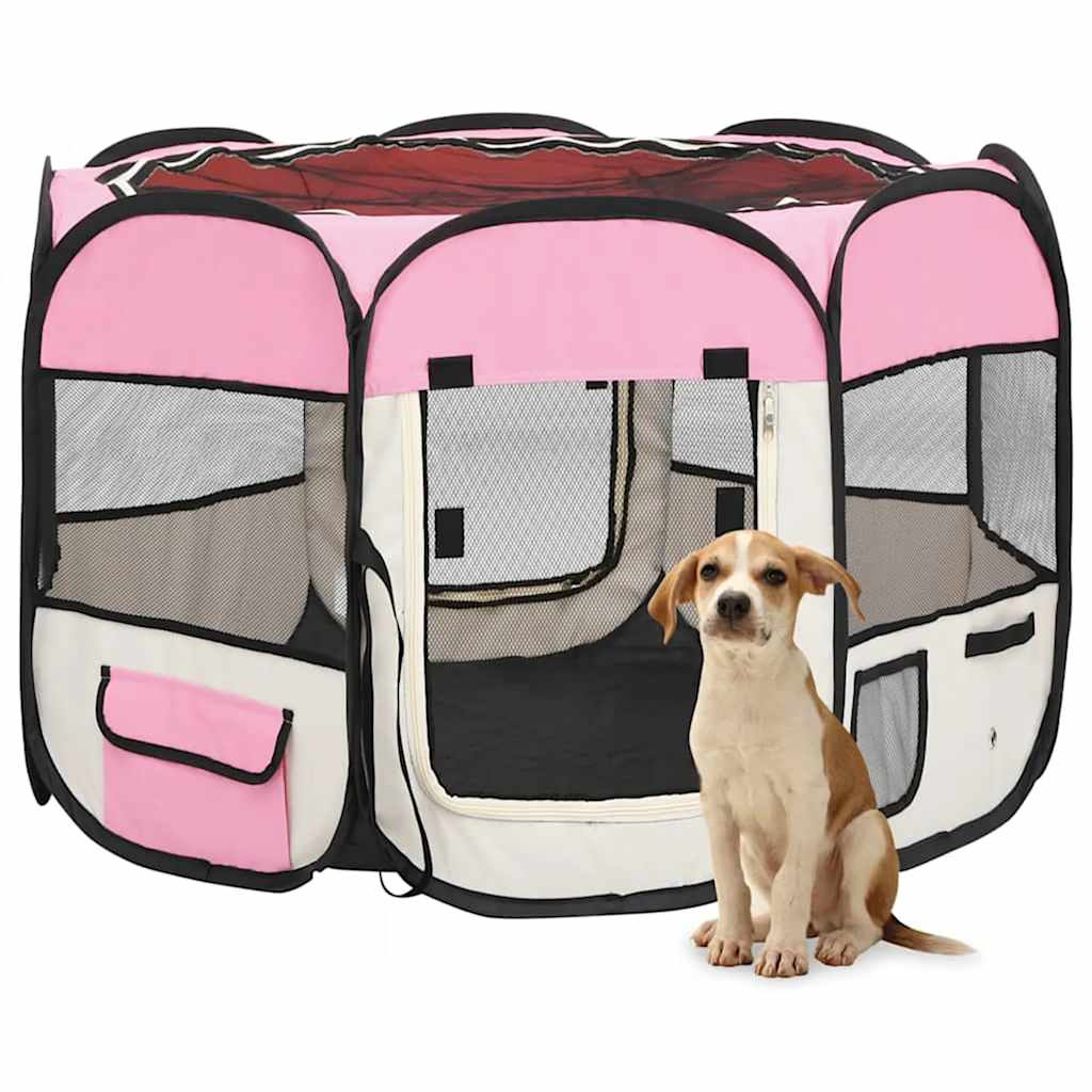 Foldable Dog Playpen with Carrying Bag Pink 90x90x58 cm