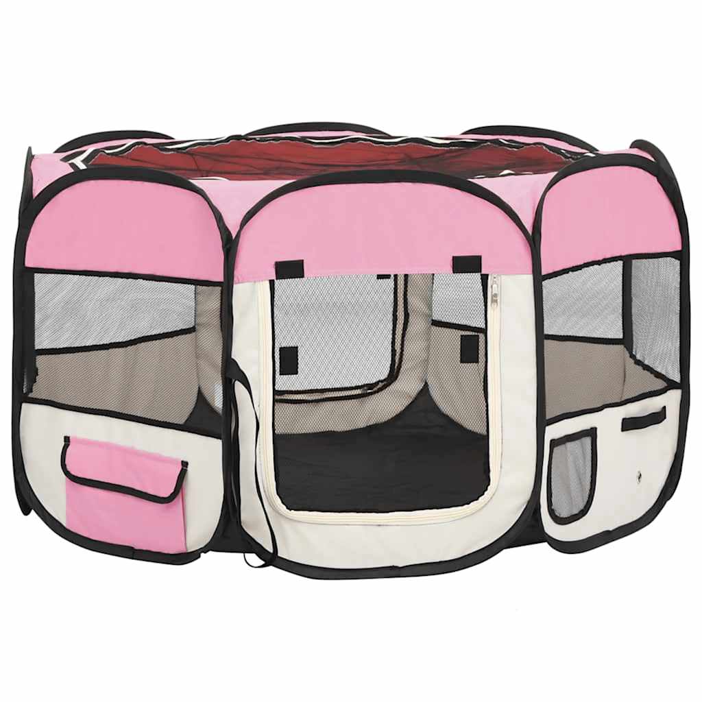 Foldable Dog Playpen with Carrying Bag Pink 110x110x58 cm