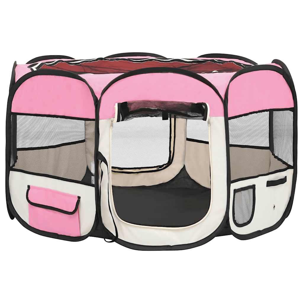 Foldable Dog Playpen with Carrying Bag Pink 110x110x58 cm