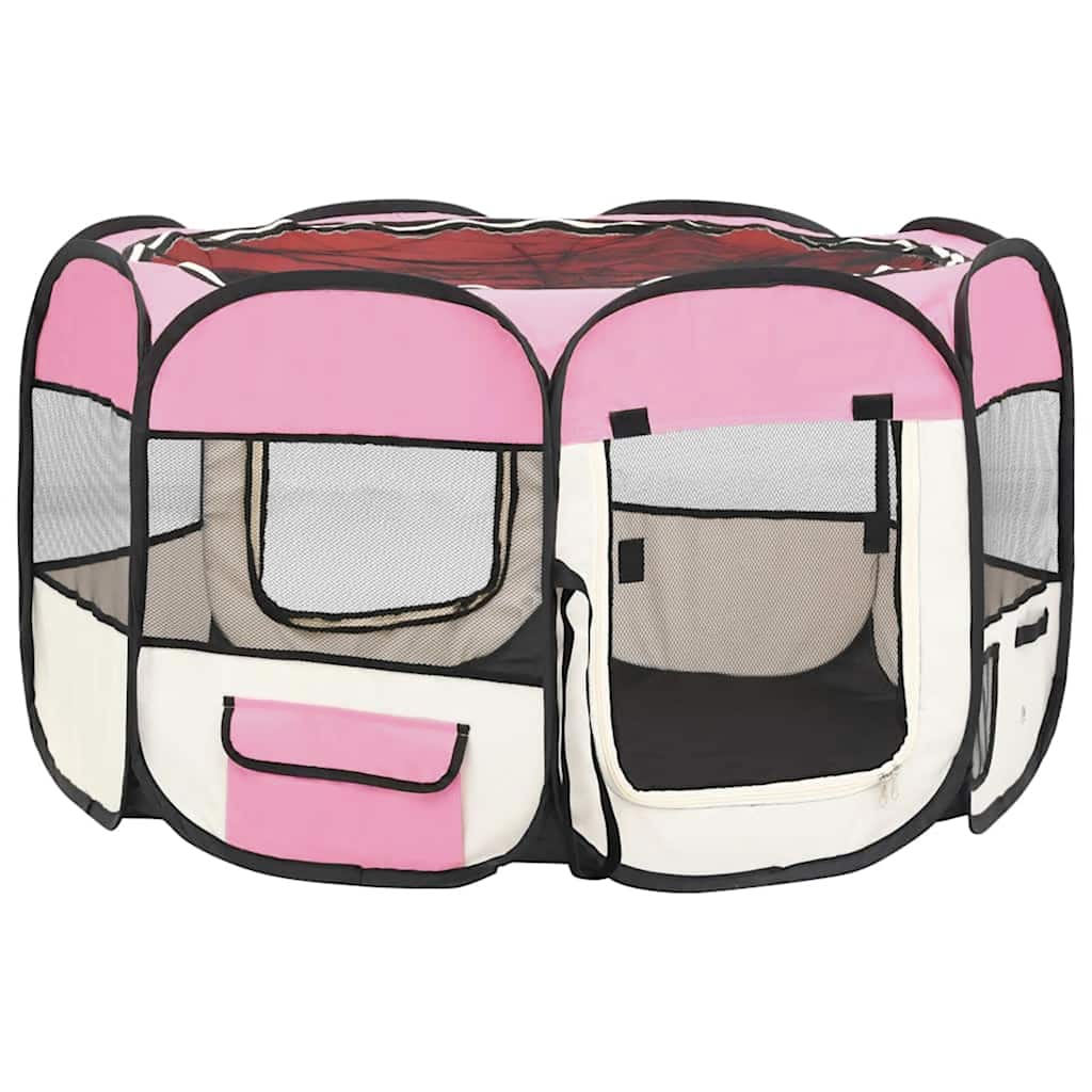 Foldable Dog Playpen with Carrying Bag Pink 110x110x58 cm