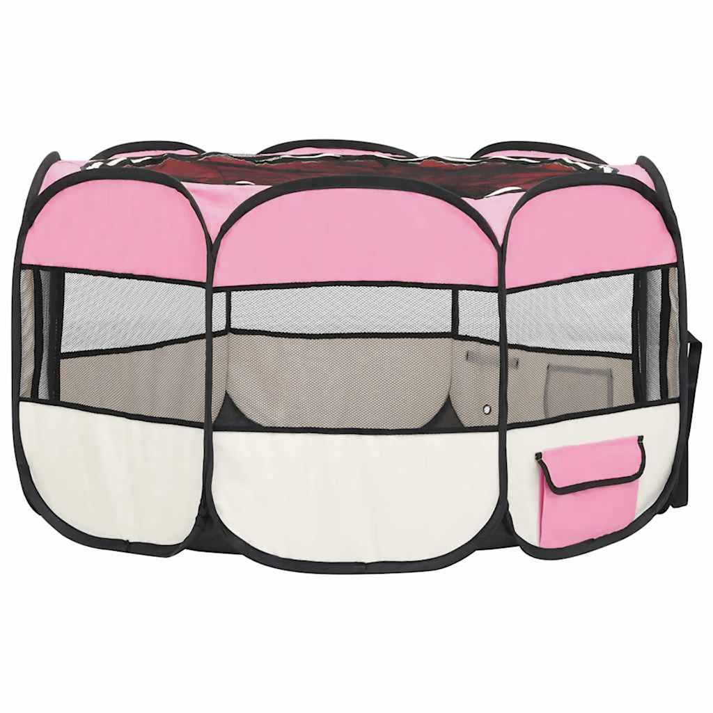 Foldable Dog Playpen with Carrying Bag Pink 110x110x58 cm