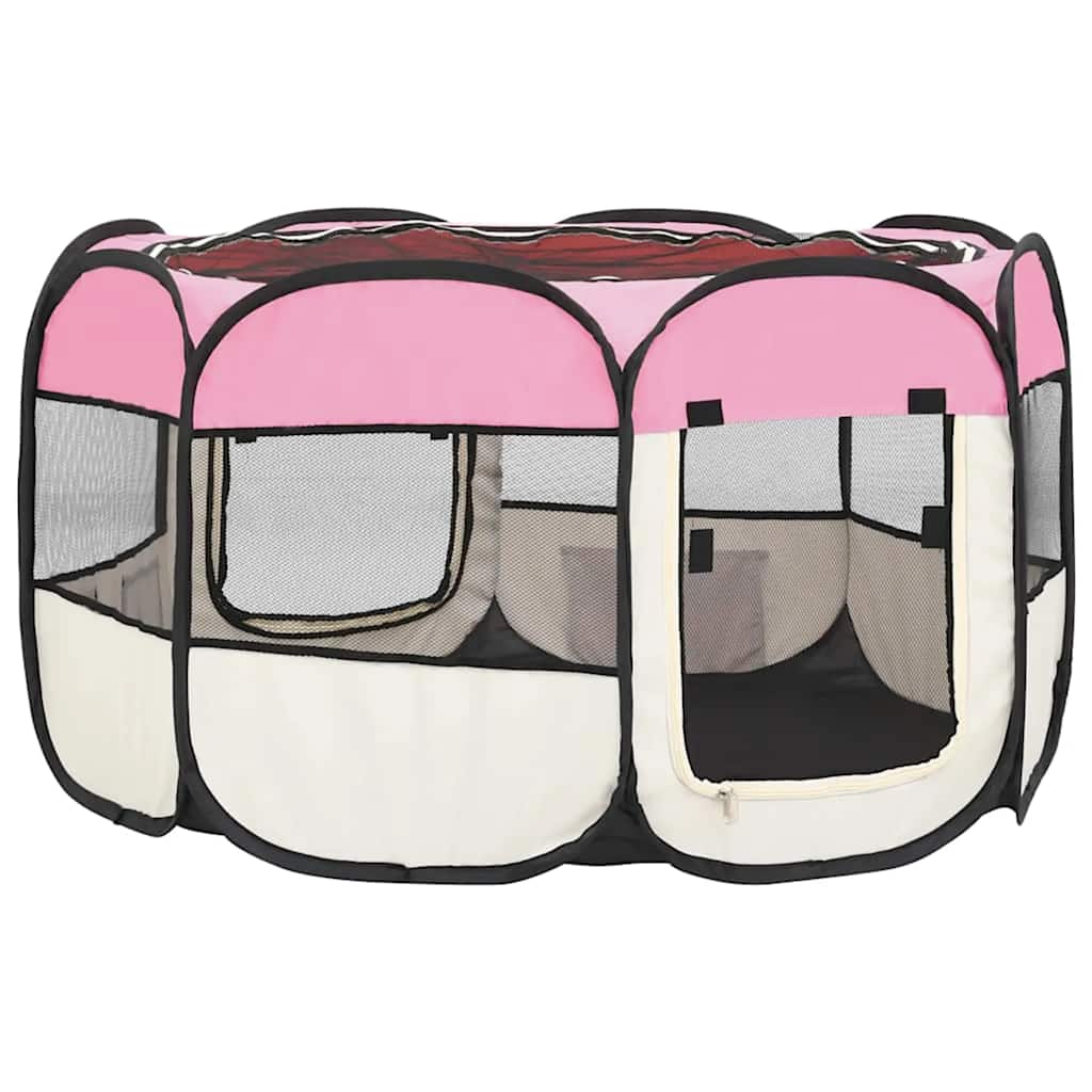 Foldable Dog Playpen with Carrying Bag Pink 110x110x58 cm