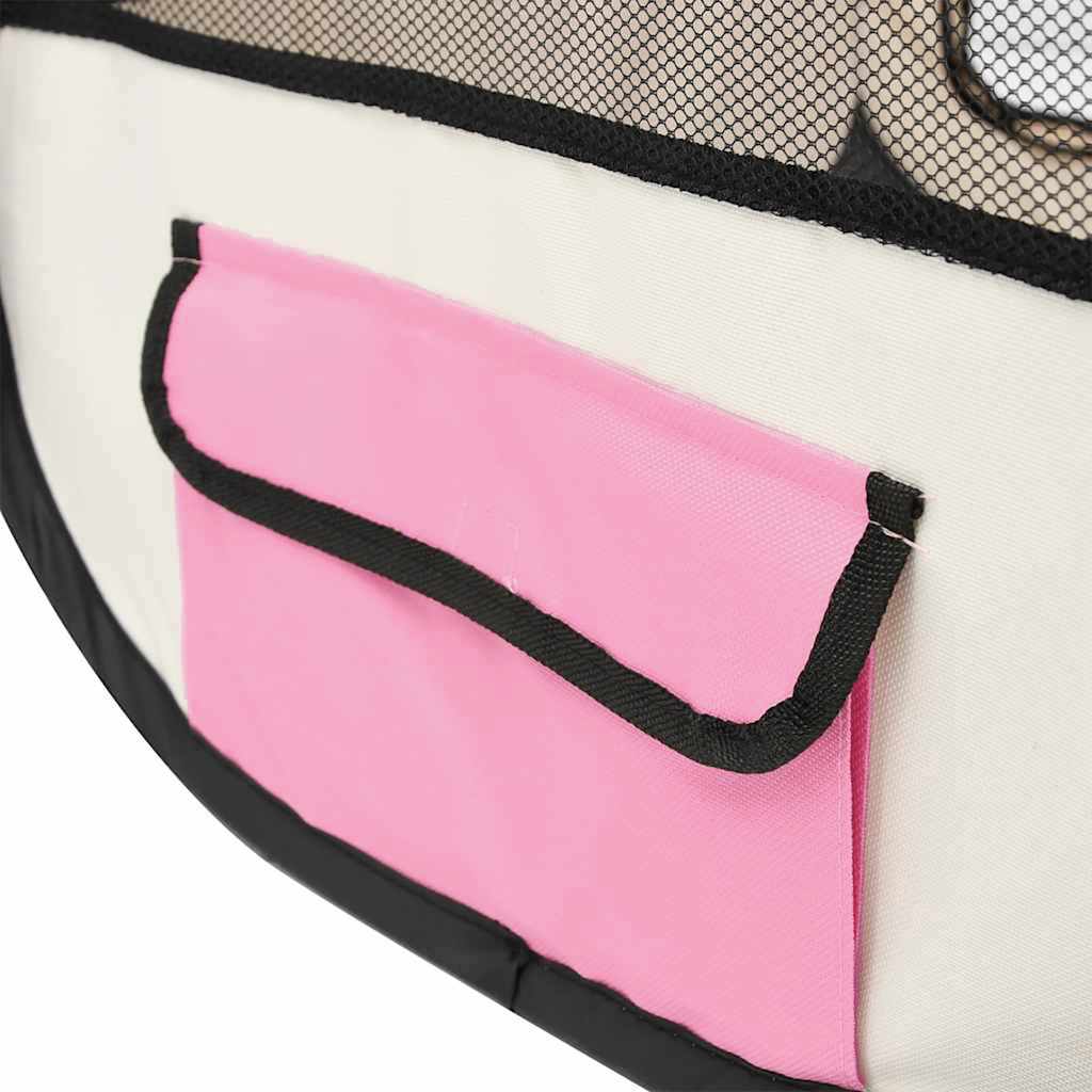 Foldable Dog Playpen with Carrying Bag Pink 110x110x58 cm