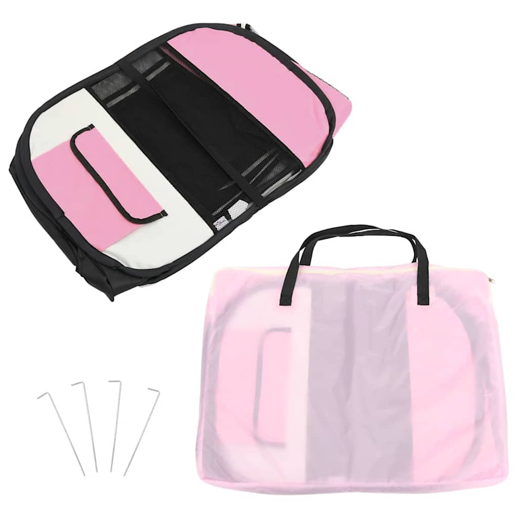 Foldable Dog Playpen with Carrying Bag Pink 110x110x58 cm