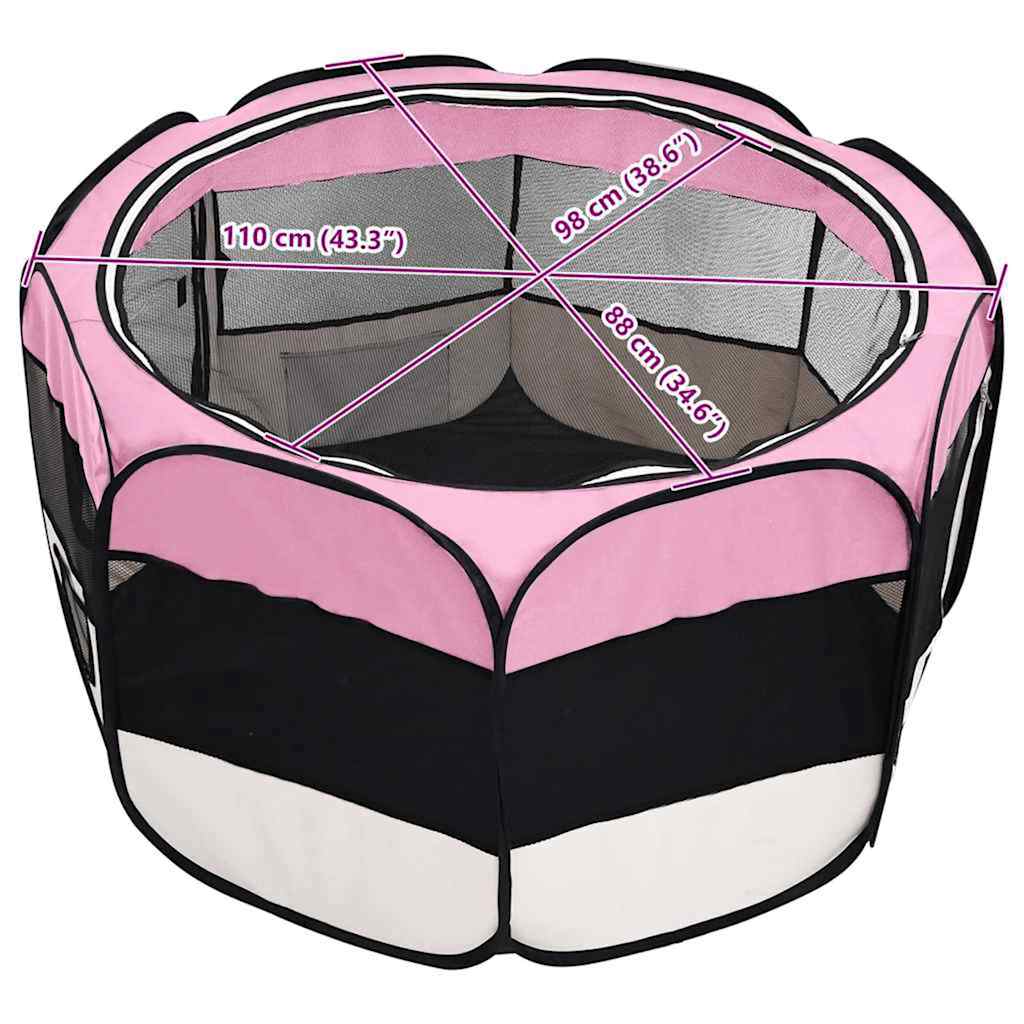 Foldable Dog Playpen with Carrying Bag Pink 110x110x58 cm