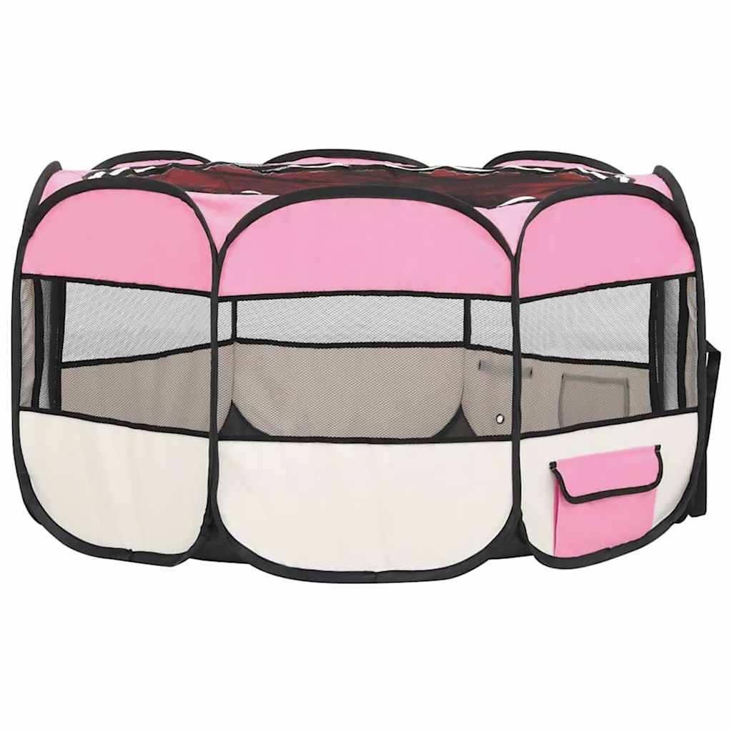 Foldable Dog Playpen with Carrying Bag Pink 125x125x61 cm