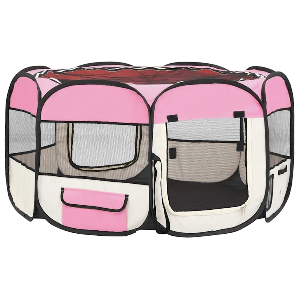 Foldable Dog Playpen with Carrying Bag Pink 125x125x61 cm