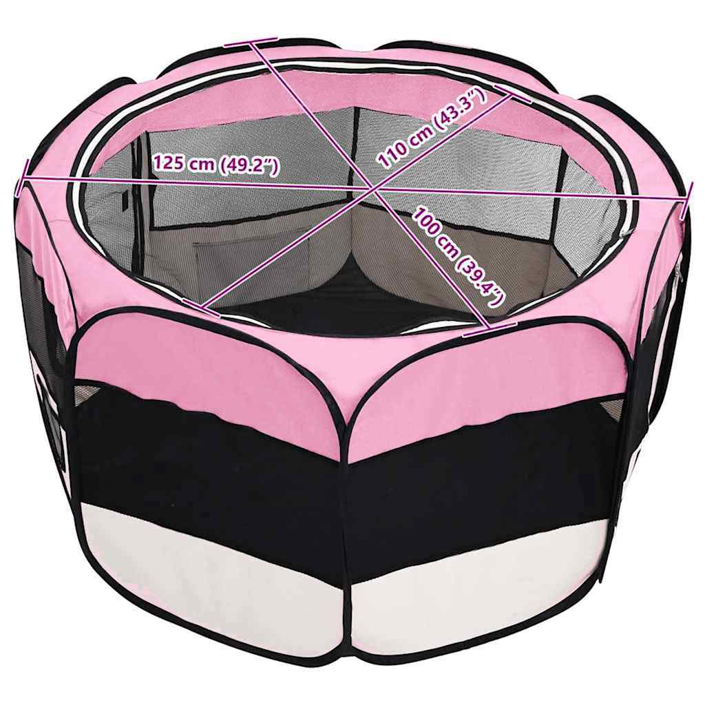 Foldable Dog Playpen with Carrying Bag Pink 125x125x61 cm