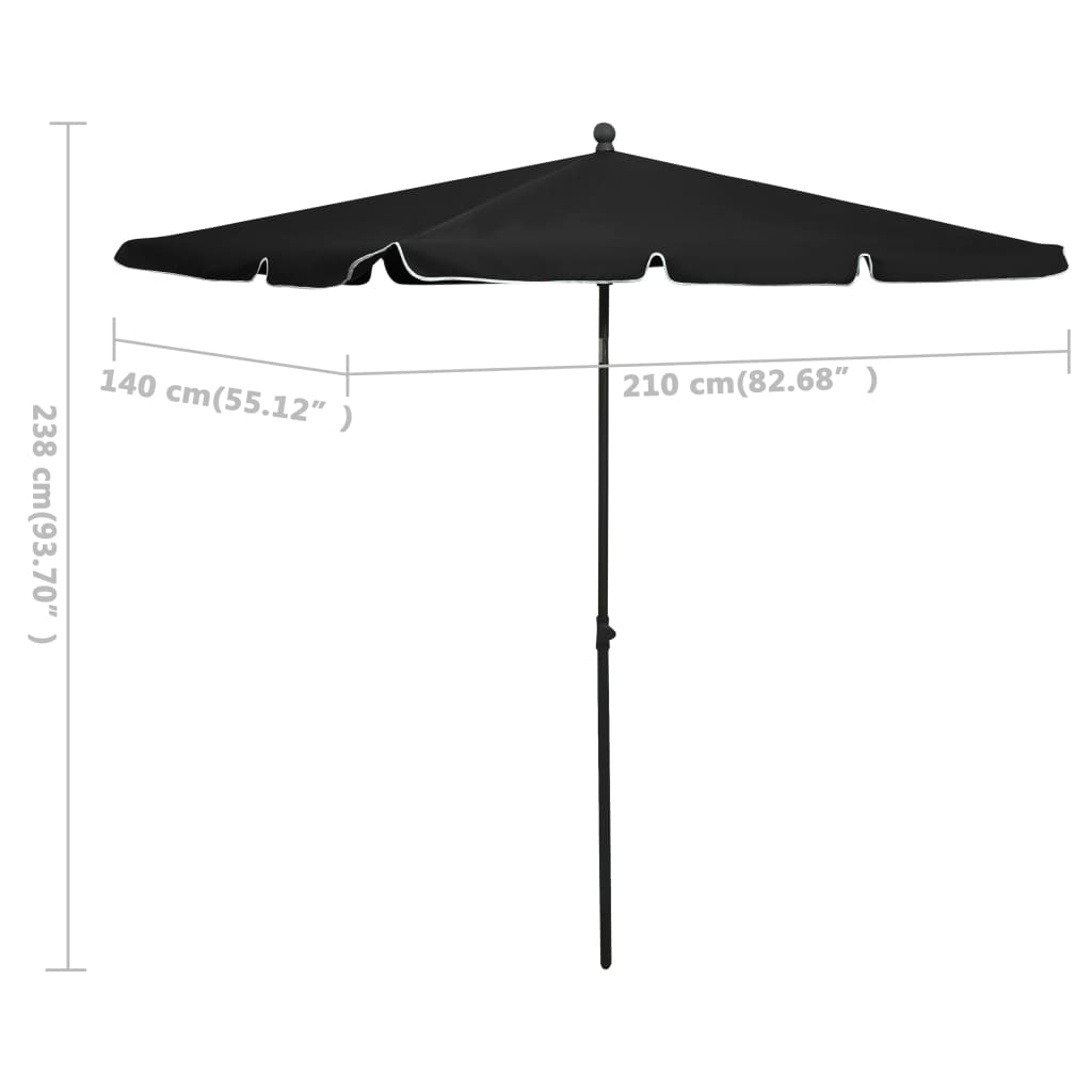 Garden Parasol with Pole 210x140 cm Black